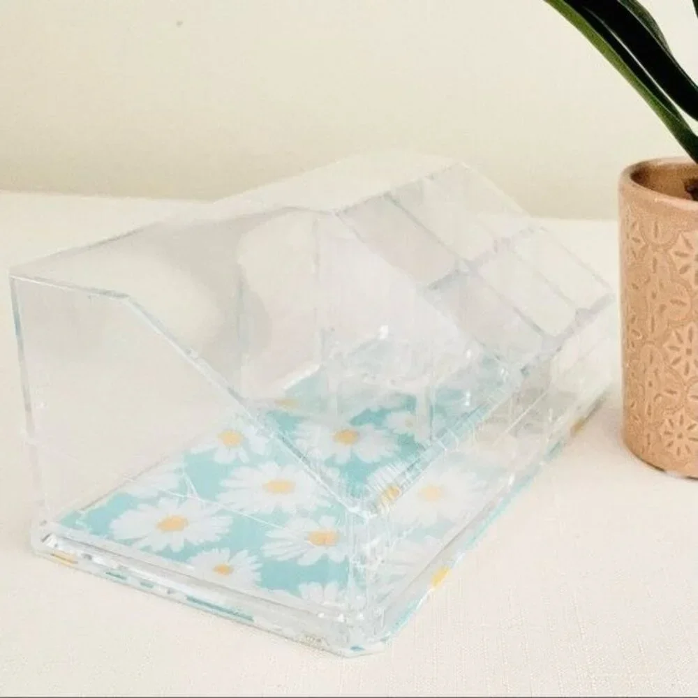Sorbus Mini Makeup Organizer with 9 Slots Clear w/ Daisy Print Bottom Desk Dorm